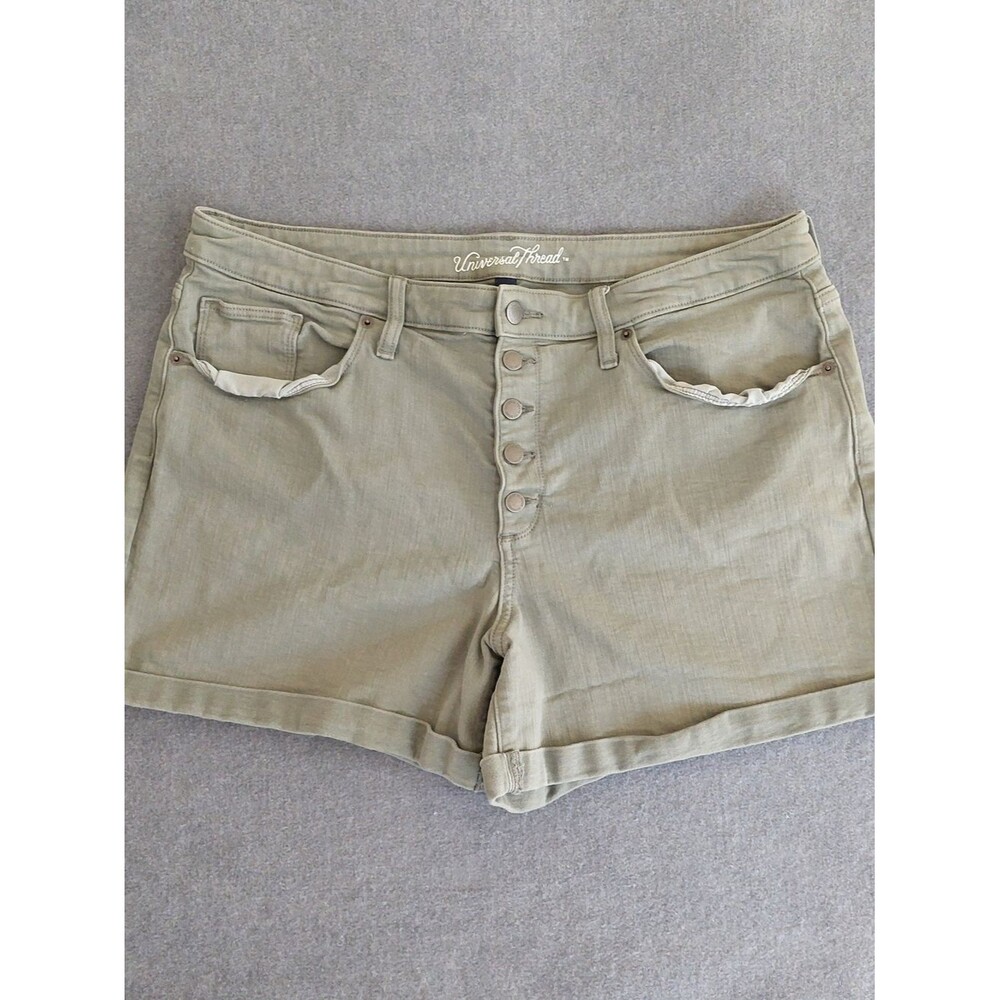Universal Thread Olive Green High Rise Midi Shorts Button Fly Size 18/34